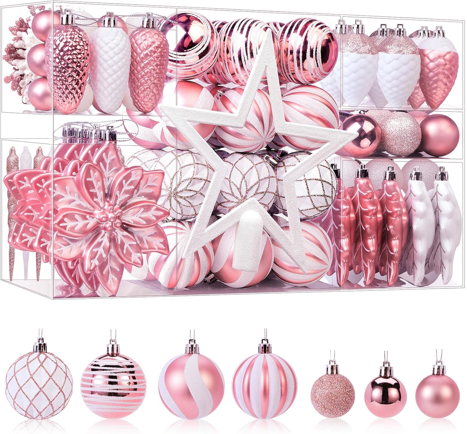 Shareconn 2025 Ruby Gold Christmas Baubles Set (106-Piece)