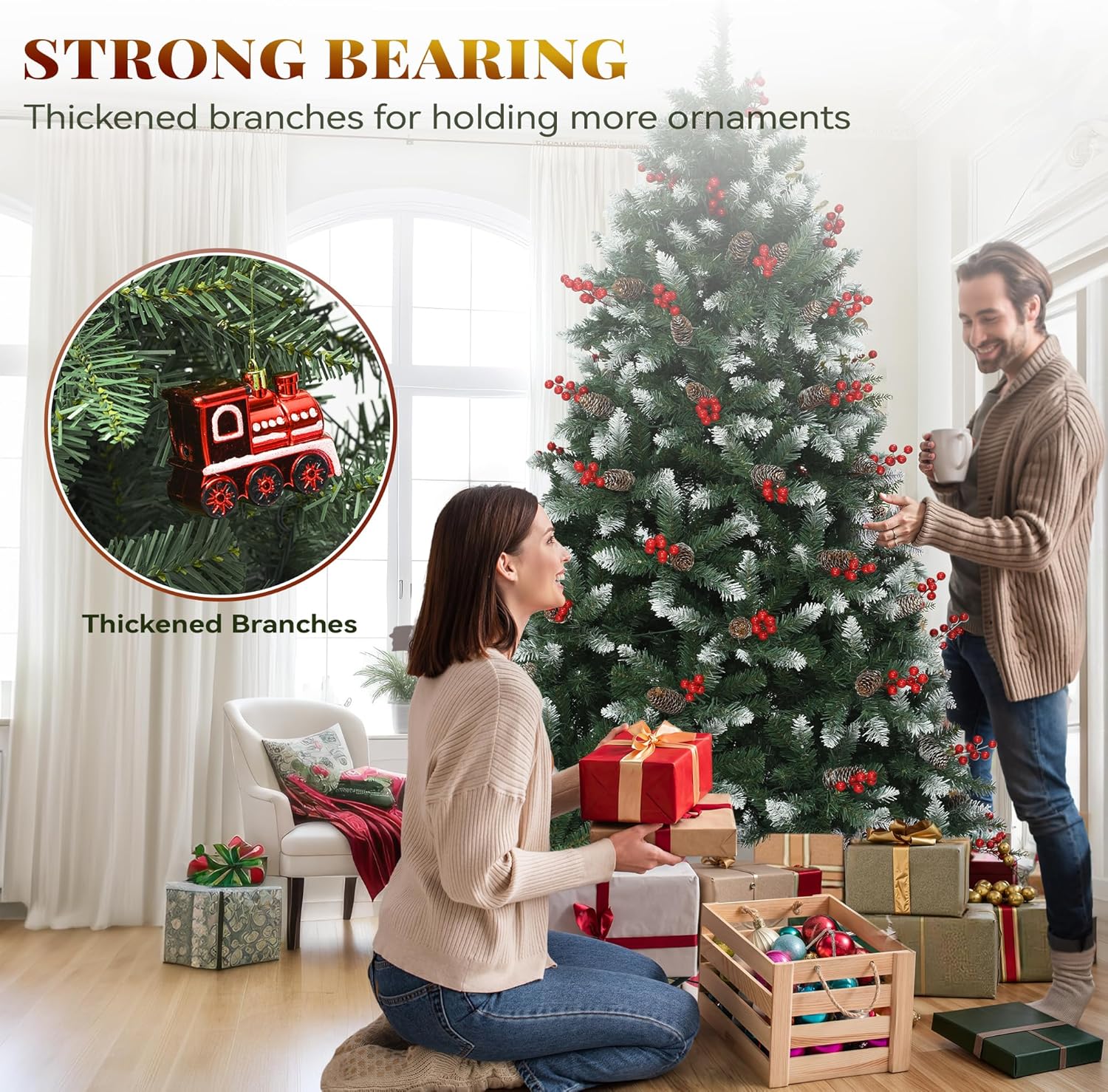 YITAHOME 6ft Pre-lit Artificial Flocked Christmas Tree with Remote Control