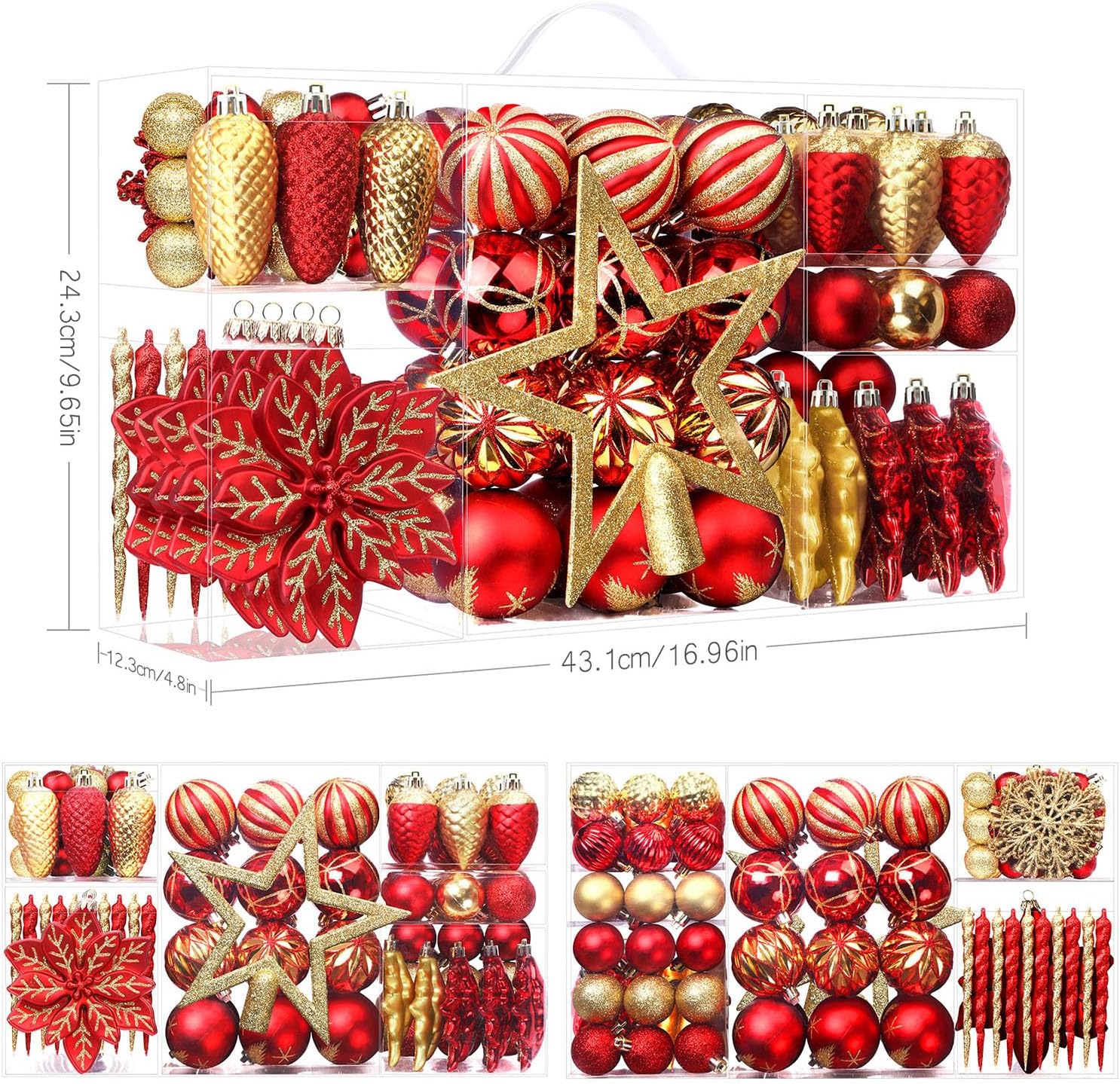 Shareconn 2025 Ruby Gold Christmas Baubles Set (106-Piece)