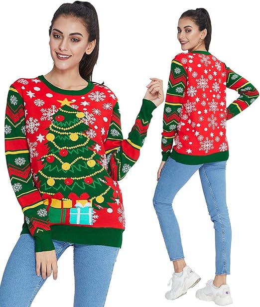 Belovecol Unisex Christmas Jumper, LED Ugly Christmas Sweater, Long-Sleeved Knitted Jumper