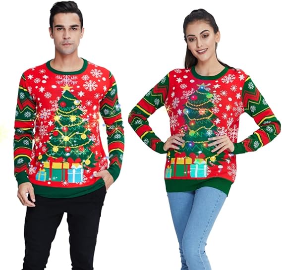 Belovecol Unisex Christmas Jumper, LED Ugly Christmas Sweater, Long-Sleeved Knitted Jumper