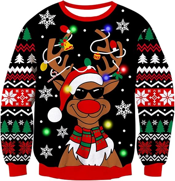 Belovecol Unisex Christmas Jumper, LED Ugly Christmas Sweater, Long-Sleeved Knitted Jumper