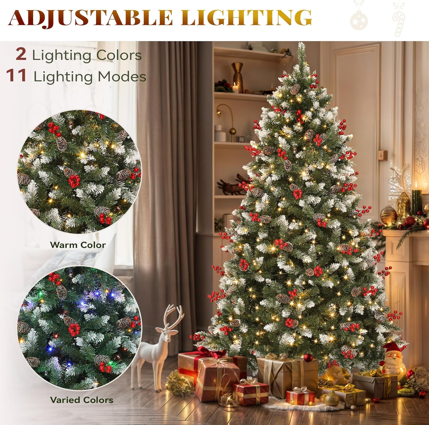 YITAHOME 6ft Pre-lit Artificial Flocked Christmas Tree with Remote Control