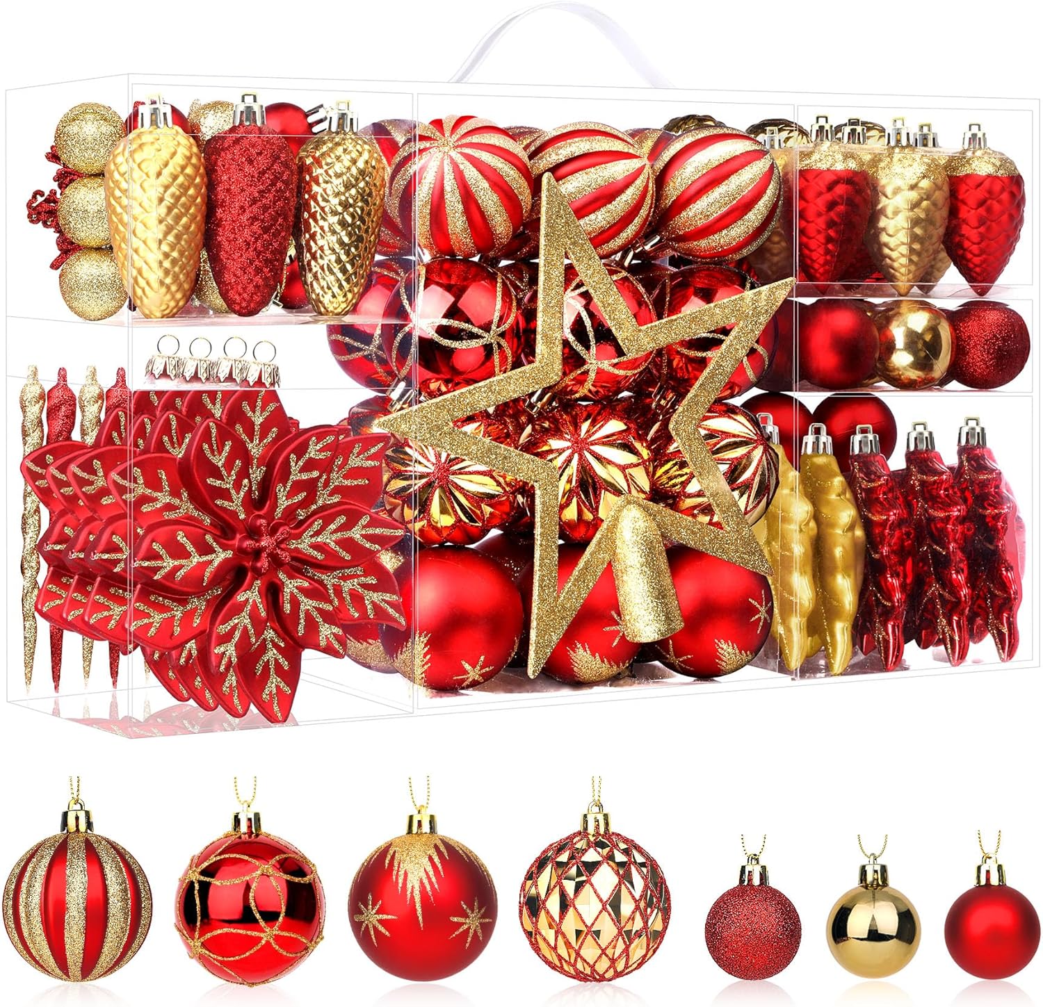 Shareconn 2025 Ruby Gold Christmas Baubles Set (106-Piece)