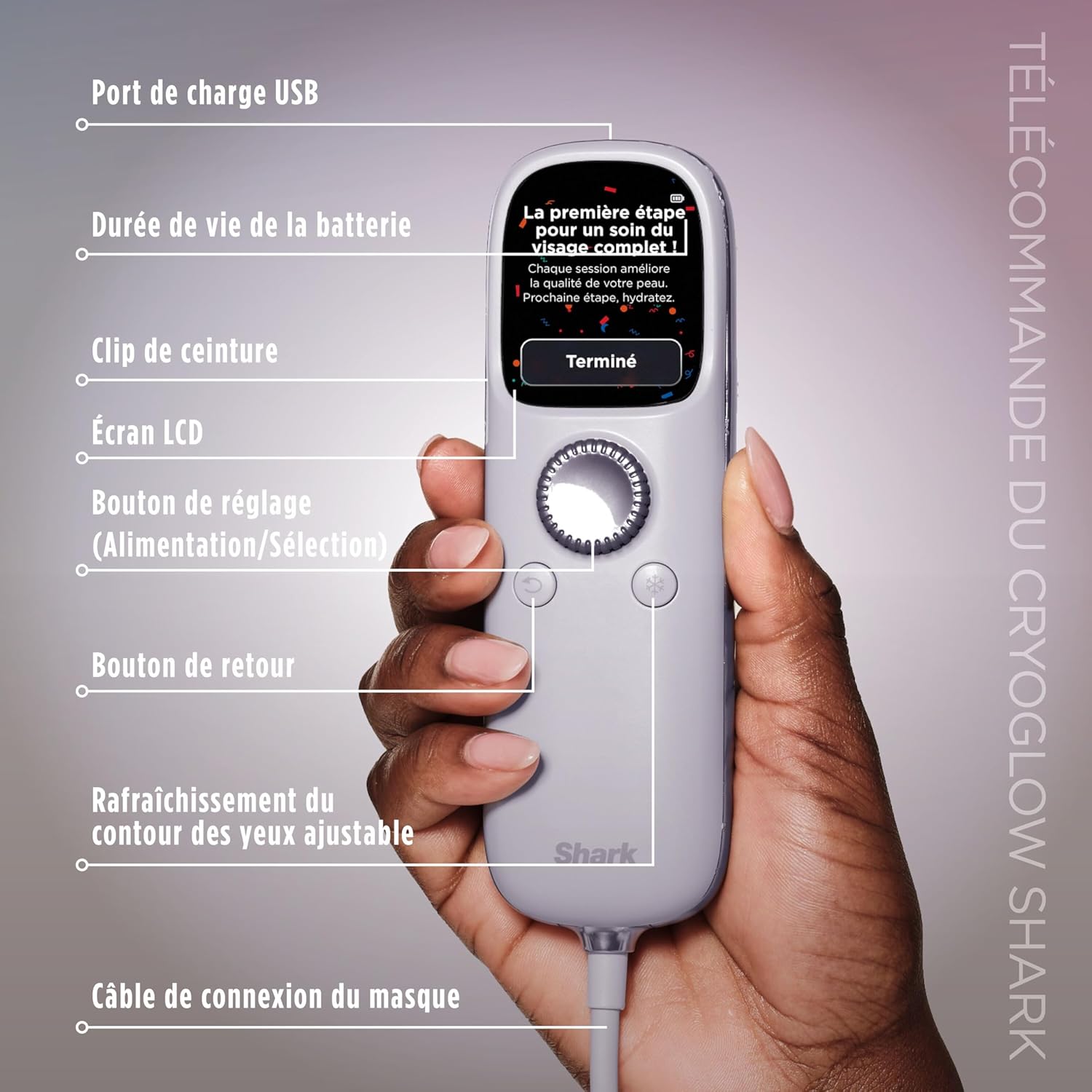 Shark CryoGlow LED Facial Mask - Lilac (Red/Blue/Infrared Light, USB-C, Remote Control)