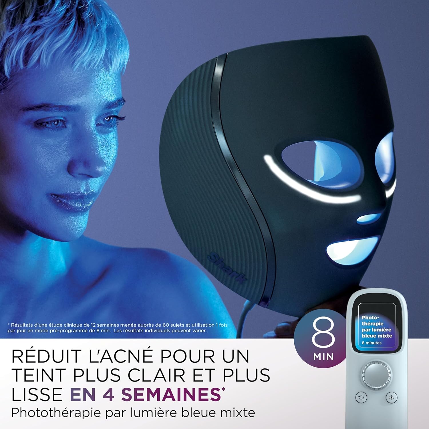 Shark CryoGlow LED Facial Mask - Lilac (Red/Blue/Infrared Light, USB-C, Remote Control)