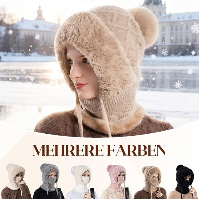 Generisch Winter Balaclava Hat 2026 - Women's Thermal Plush Ski Mask, Windproof 3-in-1 Beanie & Neck Warmer