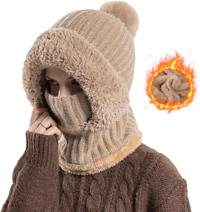 Generisch Winter Balaclava Hat 2026 - Women's Thermal Plush Ski Mask, Windproof 3-in-1 Beanie & Neck Warmer