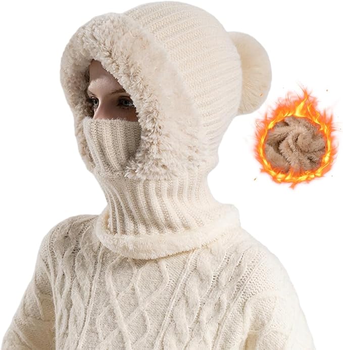 Generisch Winter Balaclava Hat 2026 - Women's Thermal Plush Ski Mask, Windproof 3-in-1 Beanie & Neck Warmer