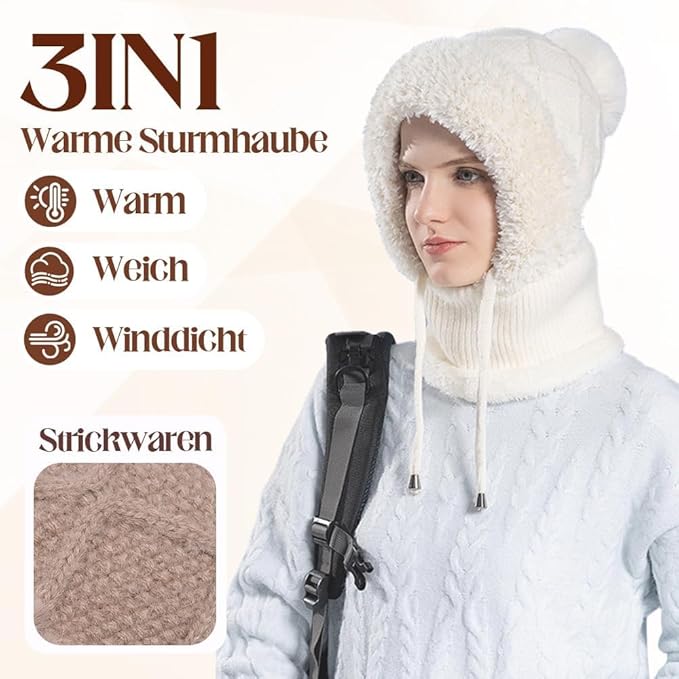 Generisch Winter Balaclava Hat 2026 - Women's Thermal Plush Ski Mask, Windproof 3-in-1 Beanie & Neck Warmer