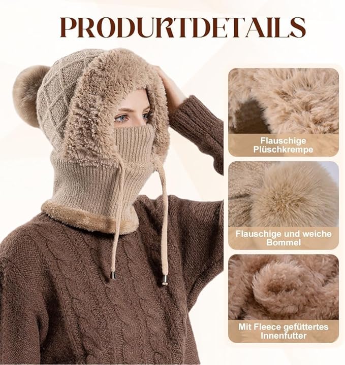 Generisch Winter Balaclava Hat 2026 - Women's Thermal Plush Ski Mask, Windproof 3-in-1 Beanie & Neck Warmer