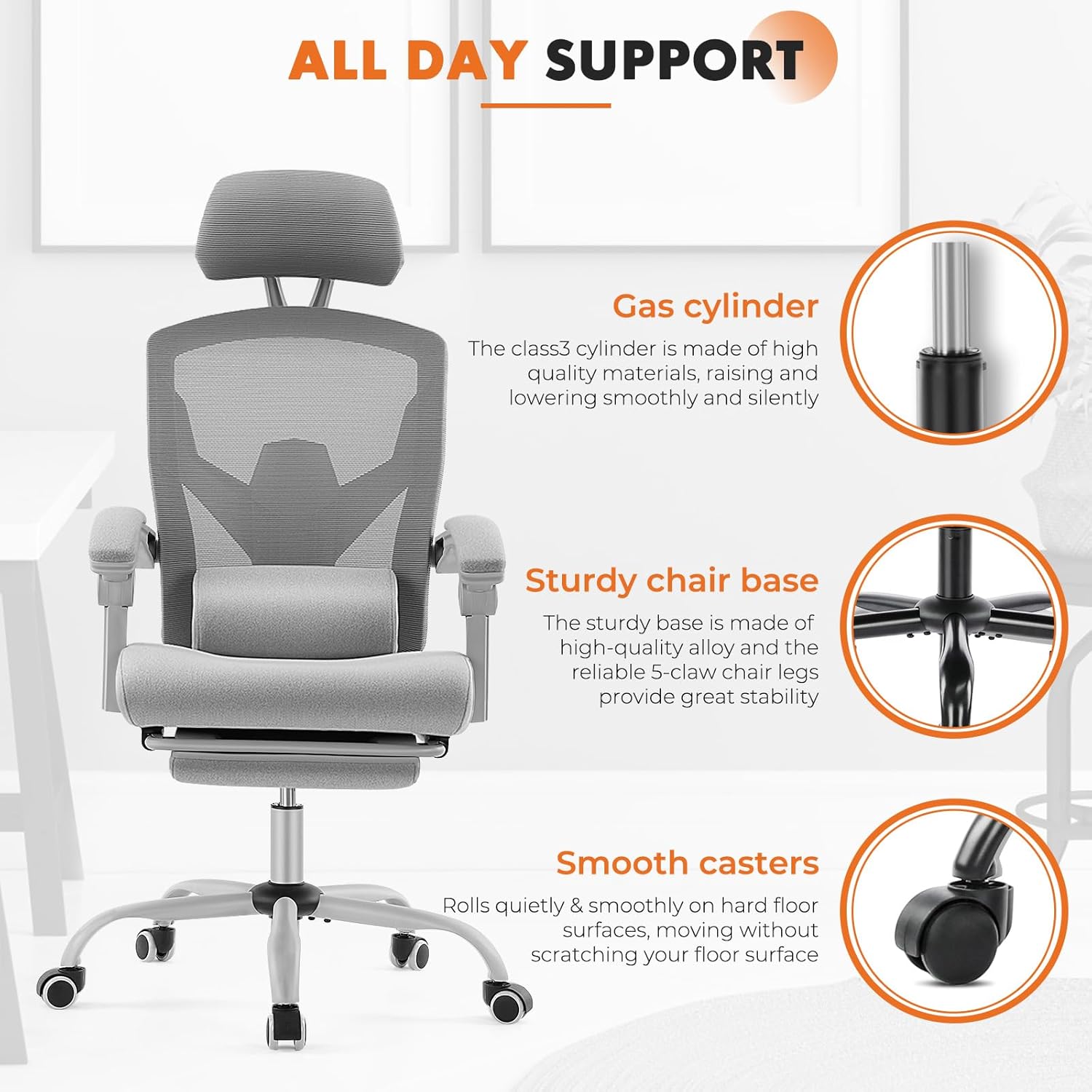 Sweetcrispy Ergonomic Office Chair Oficina reclinable con reposapiés