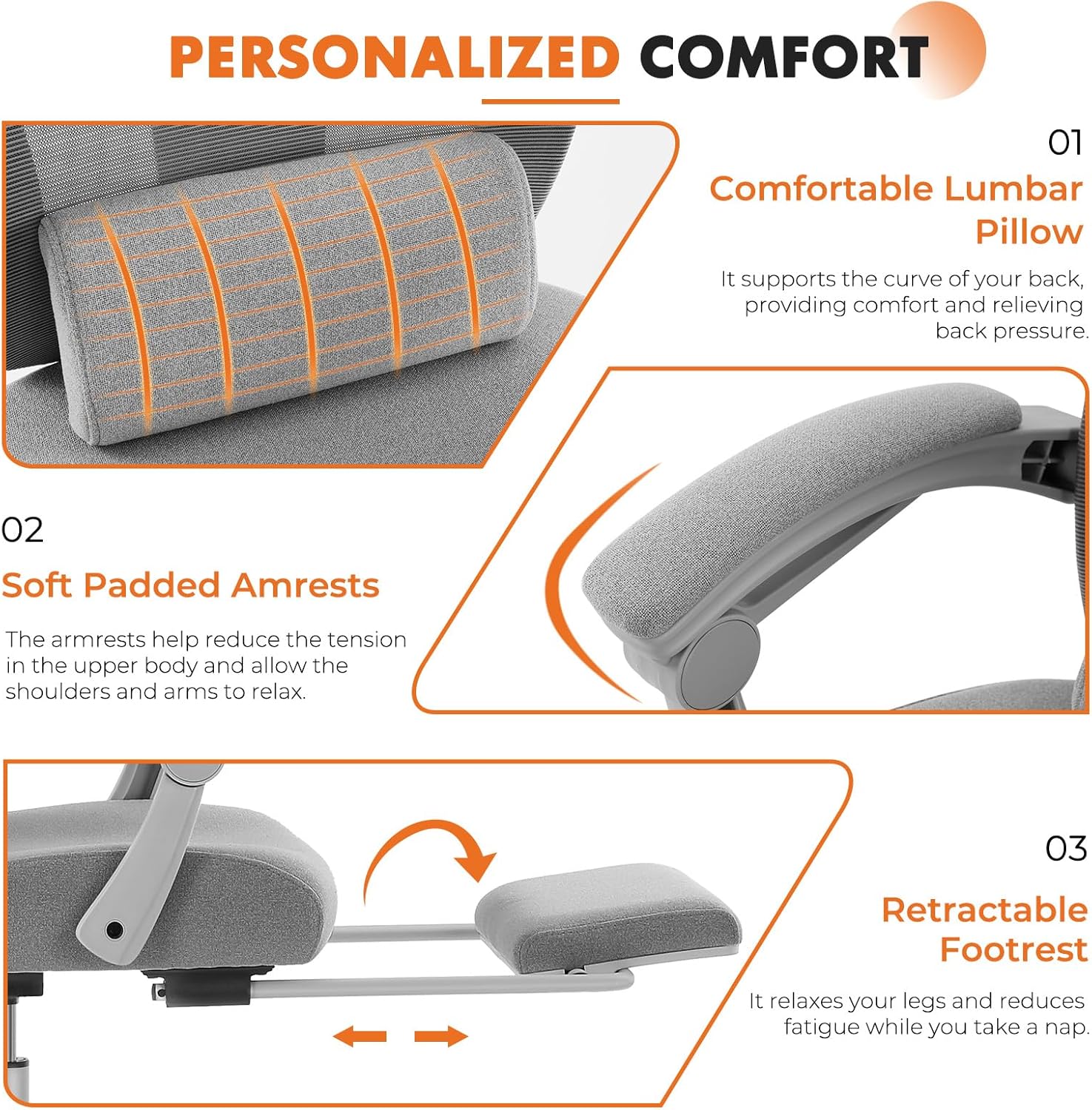 Sweetcrispy Ergonomic Office Chair Oficina reclinable con reposapiés