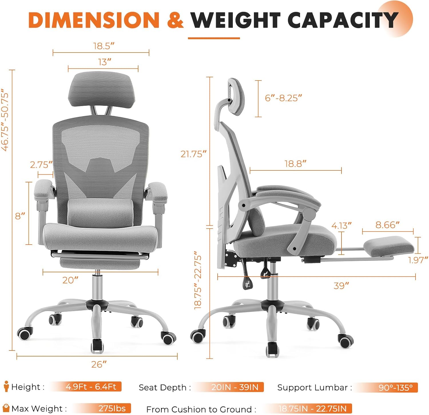 Sweetcrispy Ergonomic Office Chair Oficina reclinable con reposapiés
