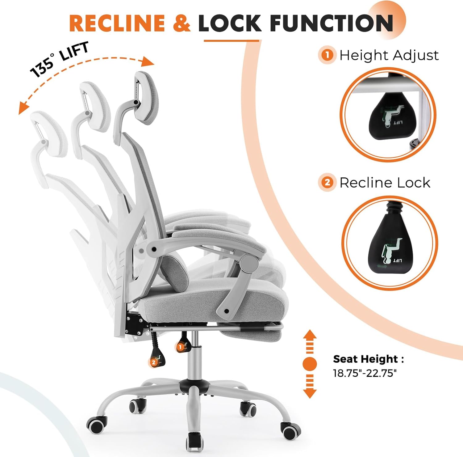 Sweetcrispy Ergonomic Office Chair Oficina reclinable con reposapiés