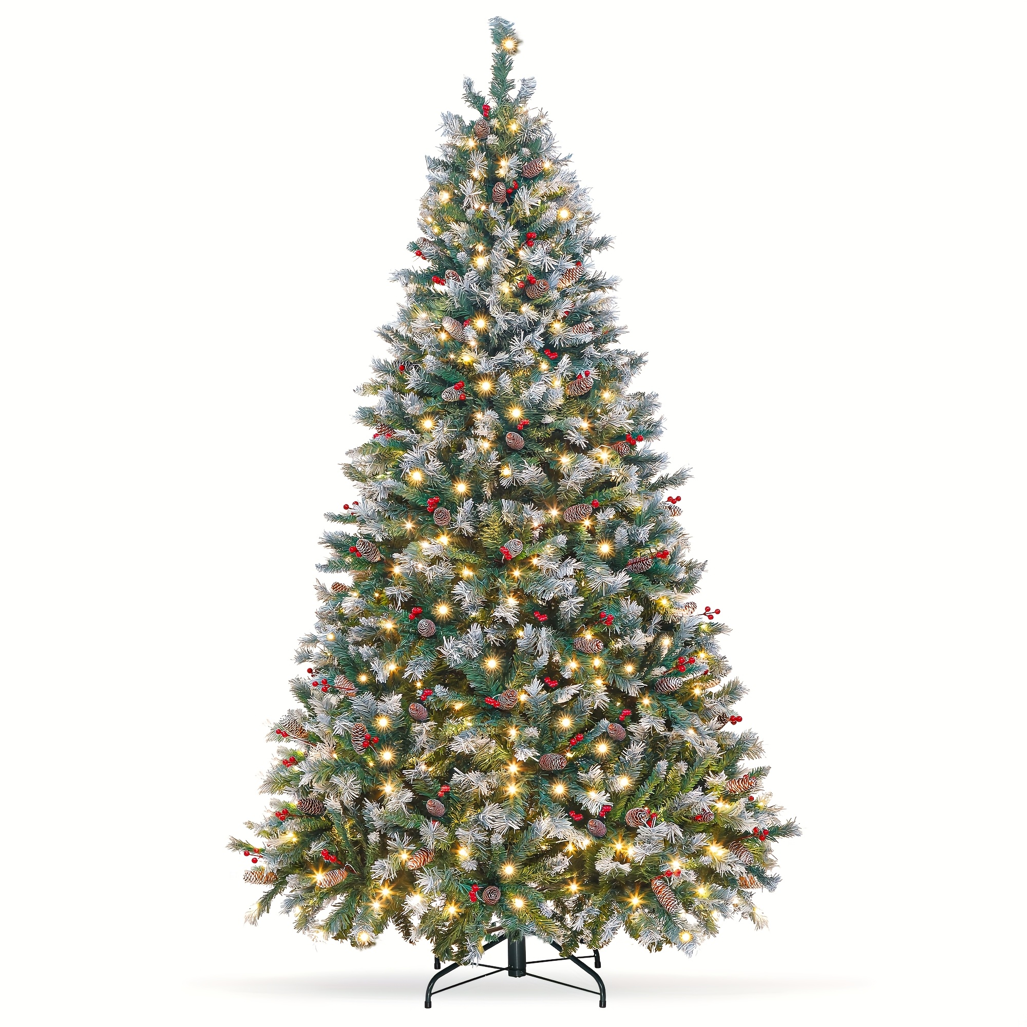 7.5ft Pre-Lit Artificial Christmas Tree with Pine Cones And Berries,