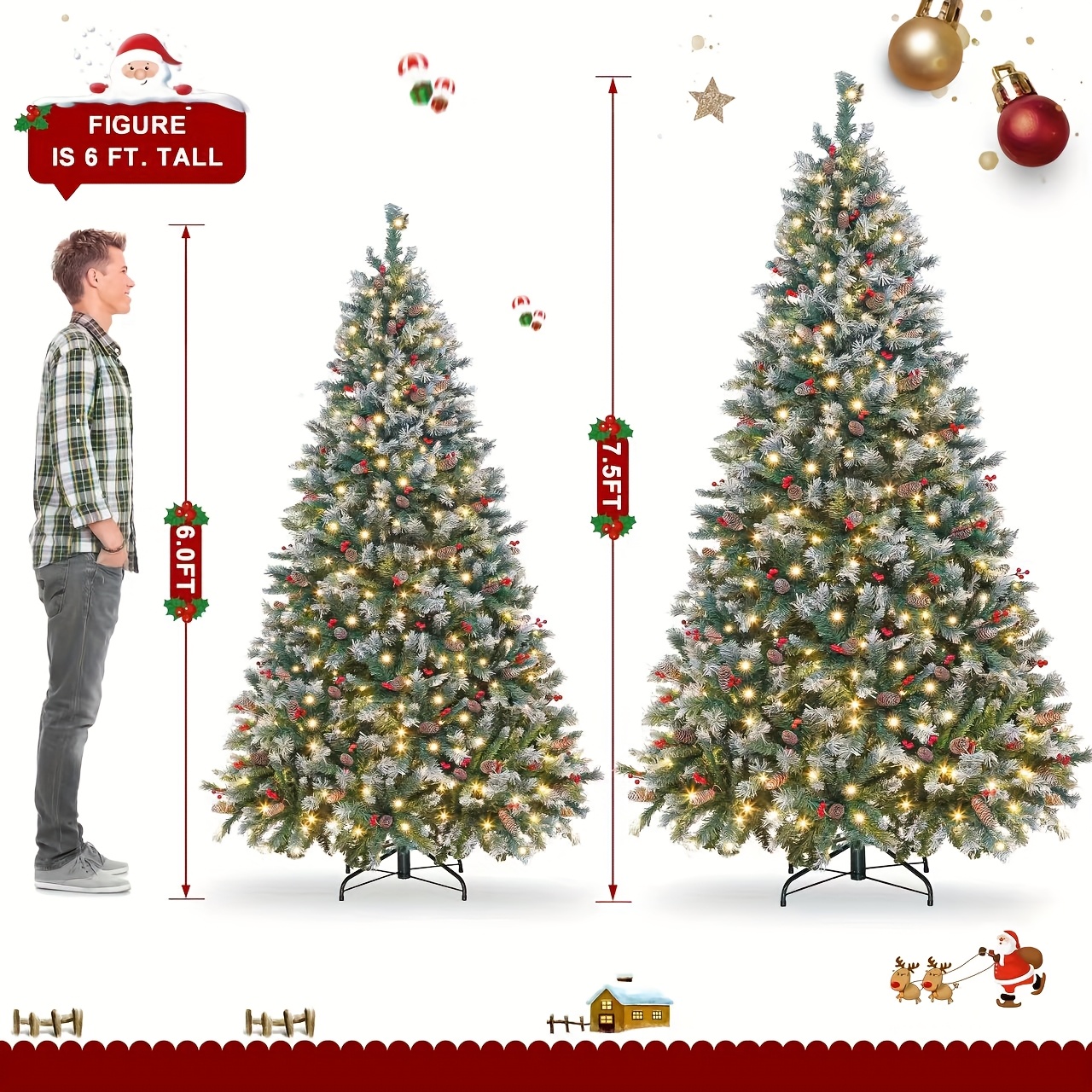 7.5ft Pre-Lit Artificial Christmas Tree with Pine Cones And Berries,