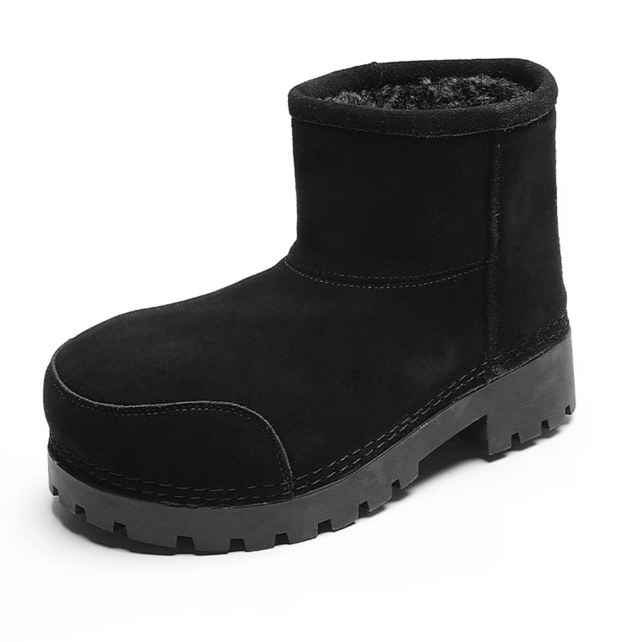 Men's Heavy-Duty Winter Snow Boots with Thick Rubber Sole & PU Upper - Short Ankle Boots for Ice Traction,, Outdoor & Casual Wear - Easy On\u002FOff (Lace\u002FSlip) Closure, Round Toe, Warm - White\u002FBeige Booties