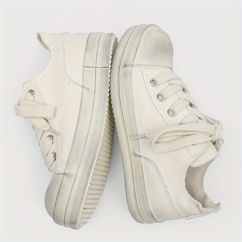 Dirty Vulcanized Shoes with Thick Soles Increase Wide Canvas Shoes.