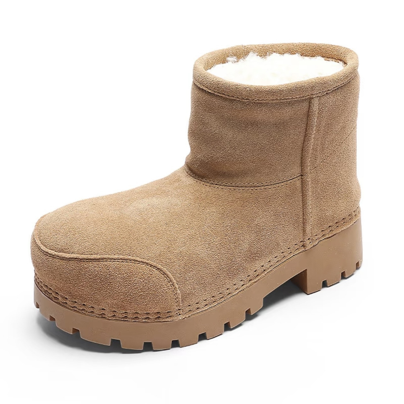 Men's Heavy-Duty Winter Snow Boots with Thick Rubber Sole & PU Upper - Short Ankle Boots for Ice Traction,, Outdoor & Casual Wear - Easy On\u002FOff (Lace\u002FSlip) Closure, Round Toe, Warm - White\u002FBeige Booties