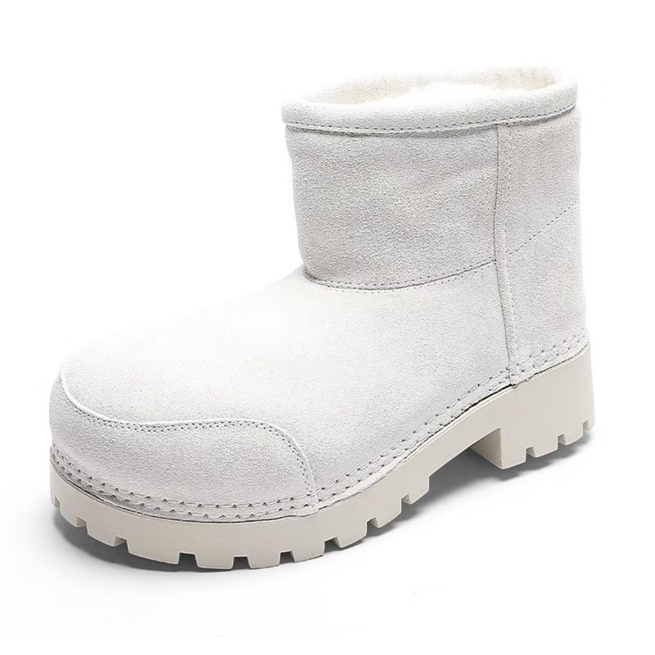 Men's Heavy-Duty Winter Snow Boots with Thick Rubber Sole & PU Upper - Short Ankle Boots for Ice Traction,, Outdoor & Casual Wear - Easy On\u002FOff (Lace\u002FSlip) Closure, Round Toe, Warm - White\u002FBeige Booties
