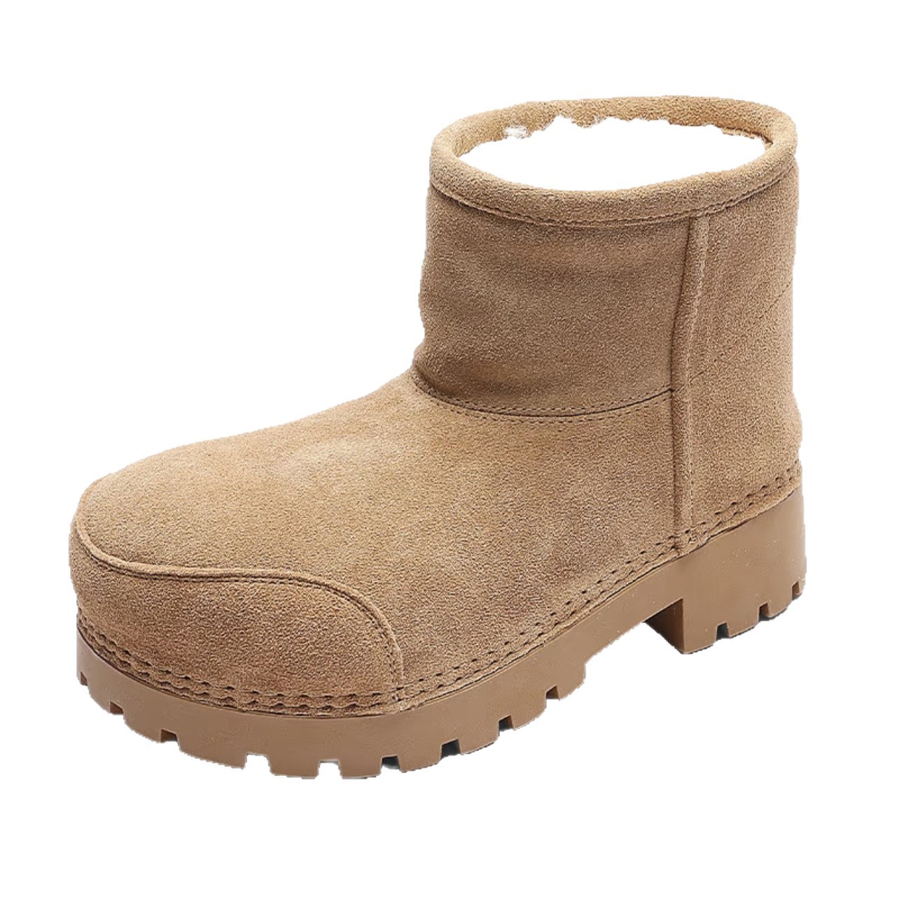 Men's Heavy-Duty Winter Snow Boots with Thick Rubber Sole & PU Upper - Short Ankle Boots for Ice Traction,, Outdoor & Casual Wear - Easy On\u002FOff (Lace\u002FSlip) Closure, Round Toe, Warm - White\u002FBeige Booties