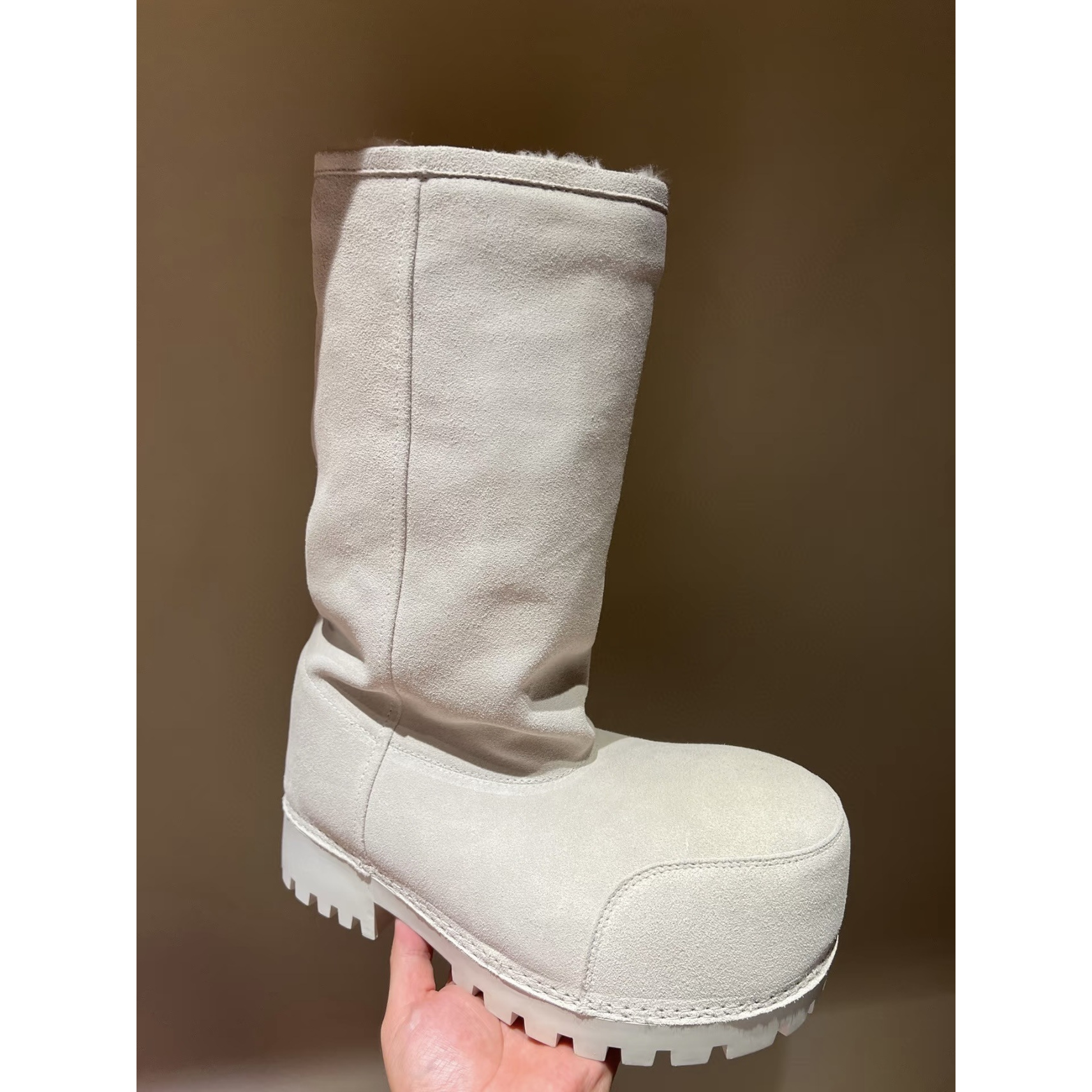 Men's Heavy-Duty Winter Snow Boots with Thick Rubber Sole & PU Upper - Short Ankle Boots for Ice Traction,, Outdoor & Casual Wear - Easy On\u002FOff (Lace\u002FSlip) Closure, Round Toe, Warm - White\u002FBeige Booties