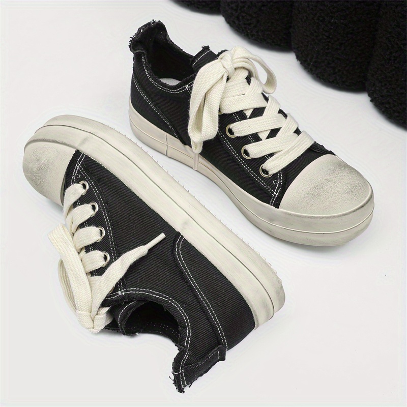 Dirty Vulcanized Shoes with Thick Soles Increase Wide Canvas Shoes.