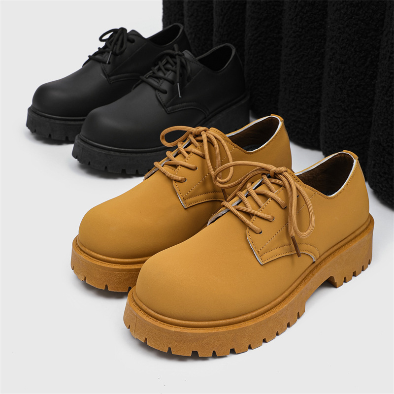 Women's Chunky-sole Oxford Shoes - Retro Lace-Up Chunky Platform Flats with Non-Slip PVC Sole, Round Toe & Durable Upper, All-Season Casual & Office Footwear (Short -like Design) - British Style Round-Toe Flats for