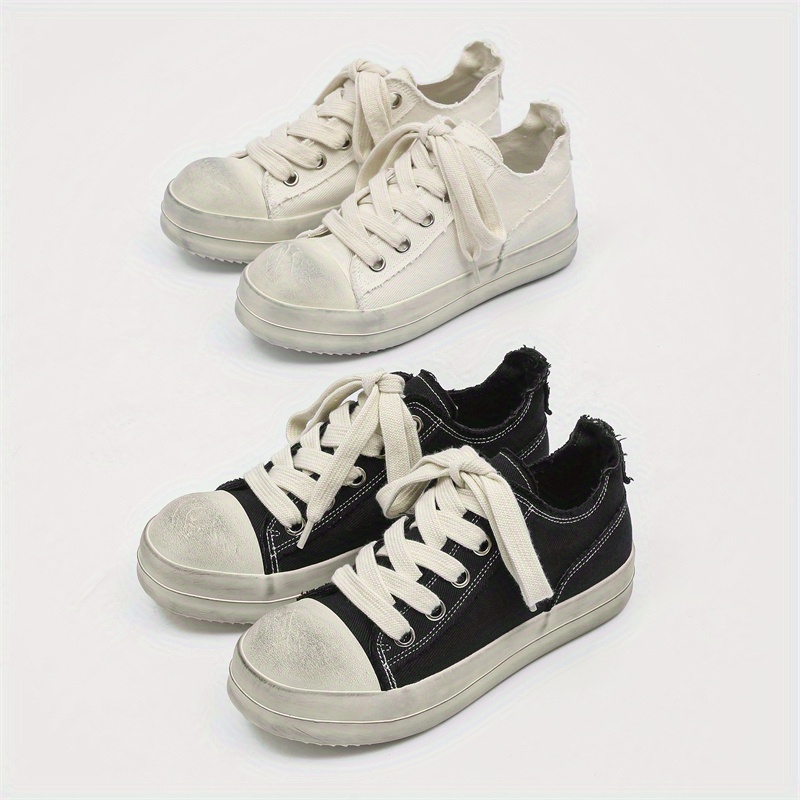 Dirty Vulcanized Shoes with Thick Soles Increase Wide Canvas Shoes.