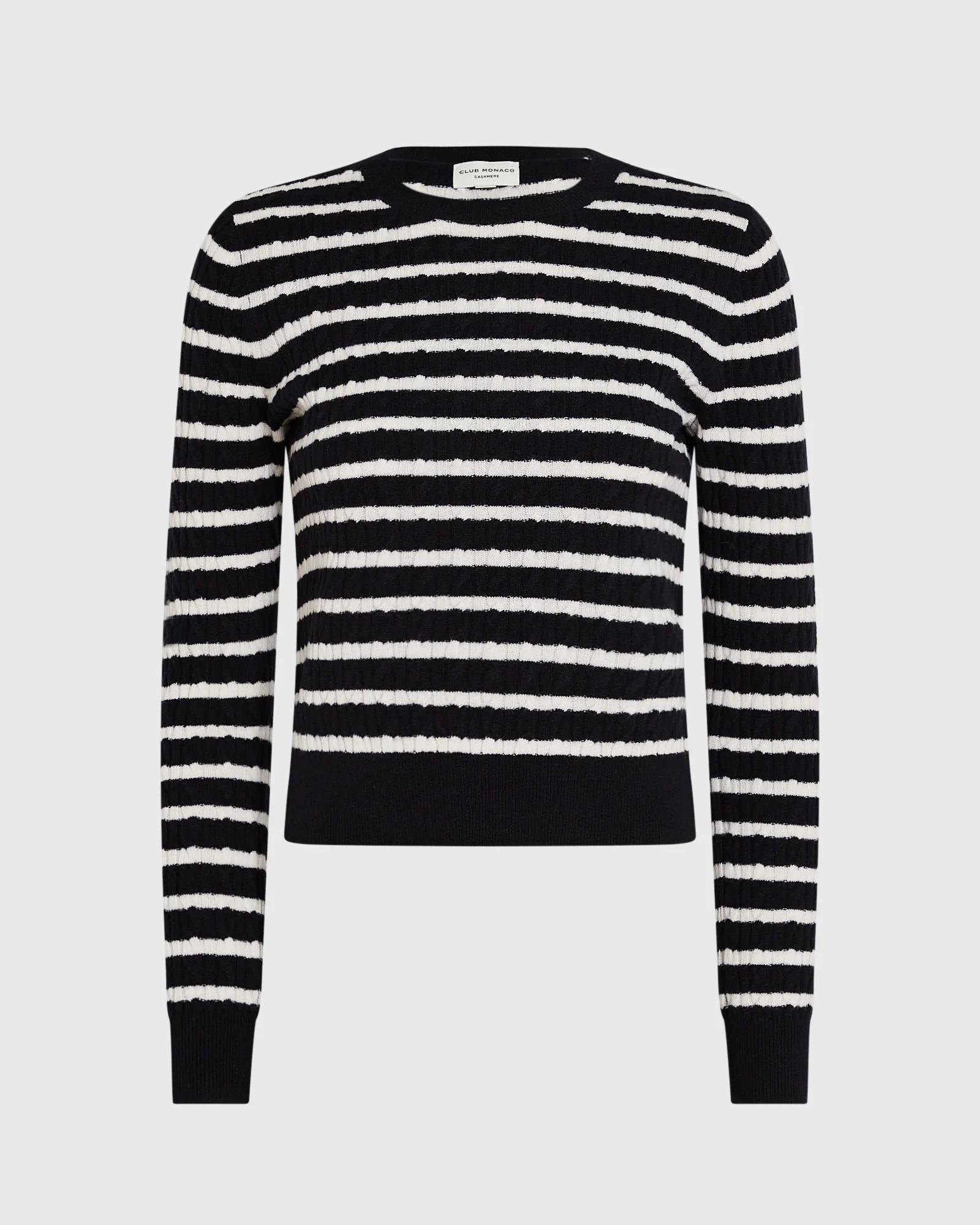 Striped Cashmere Mini-Cable Crewneck