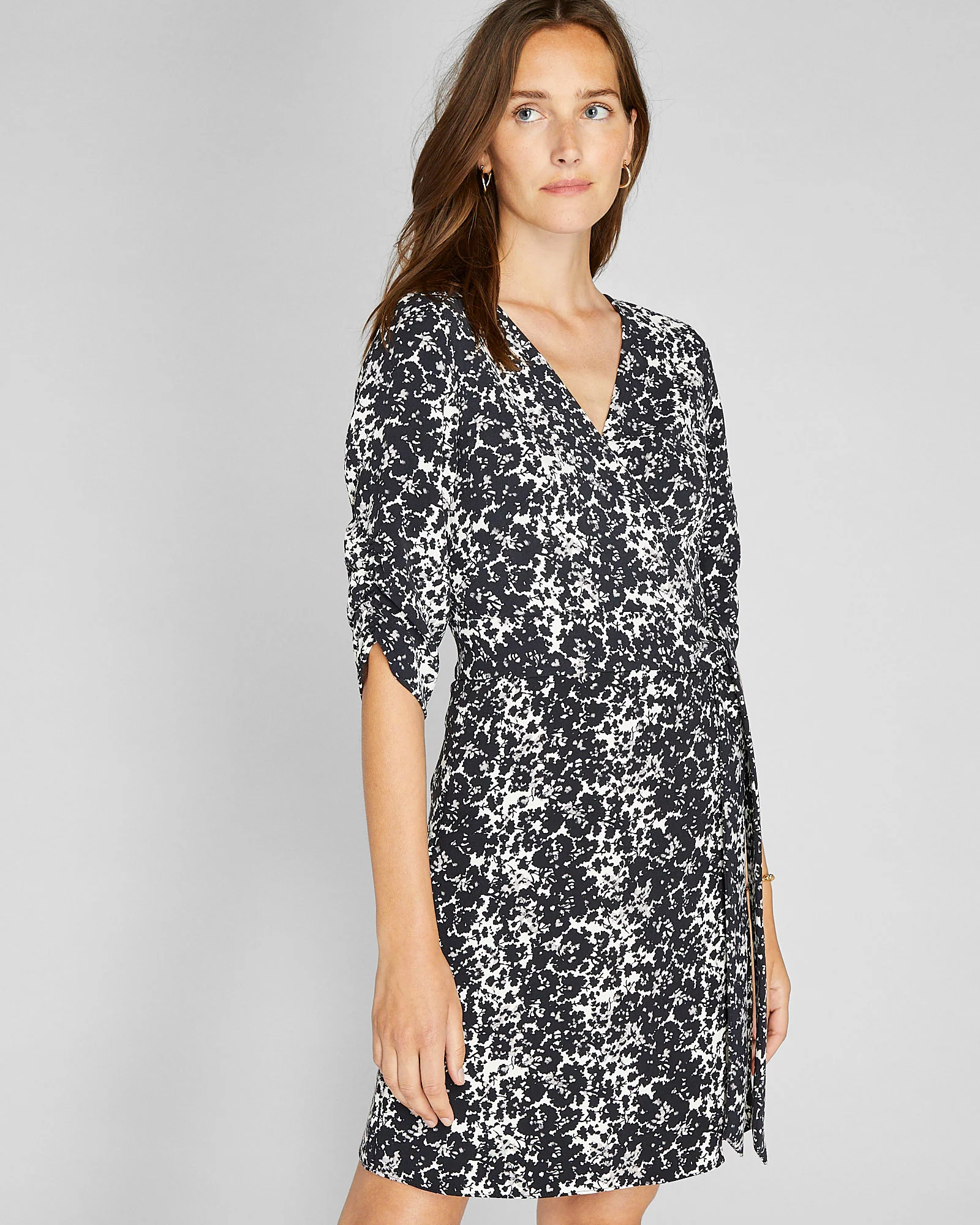 Ruched Sleeve Wrap Dress