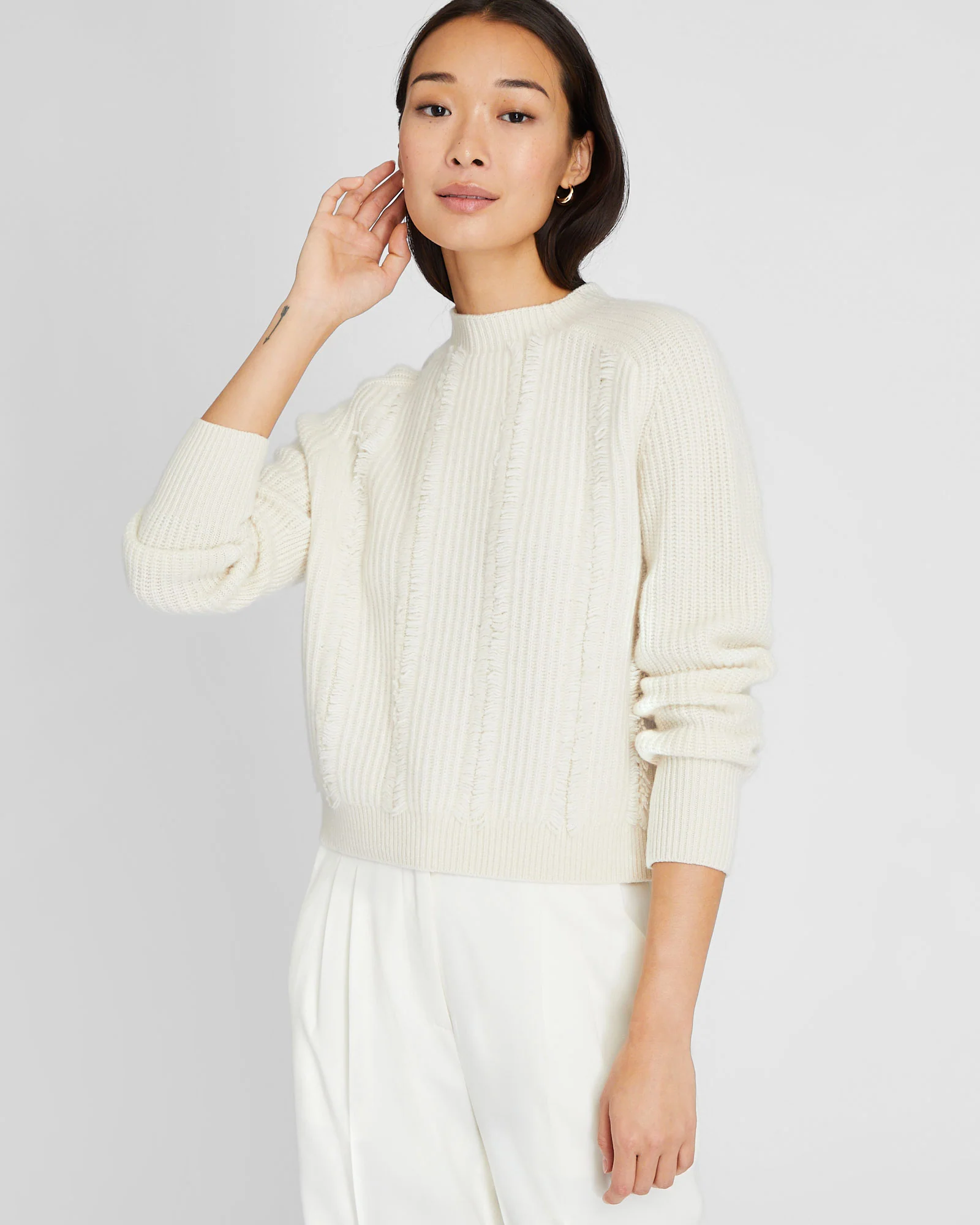 Cashmere Cropped Fringe Sweater