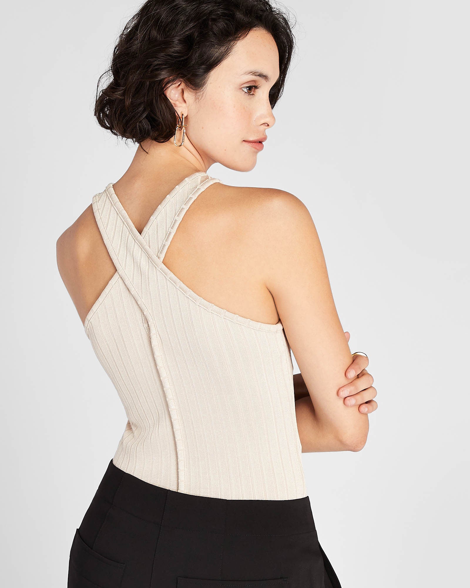 Shiny Wide Rib Halter Top