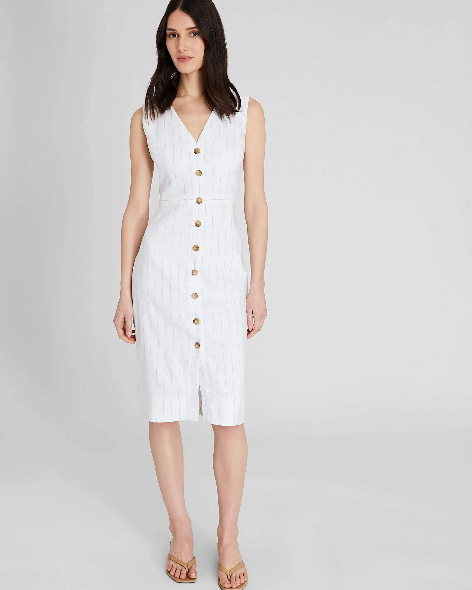 Striped Button Front Pencil Dress