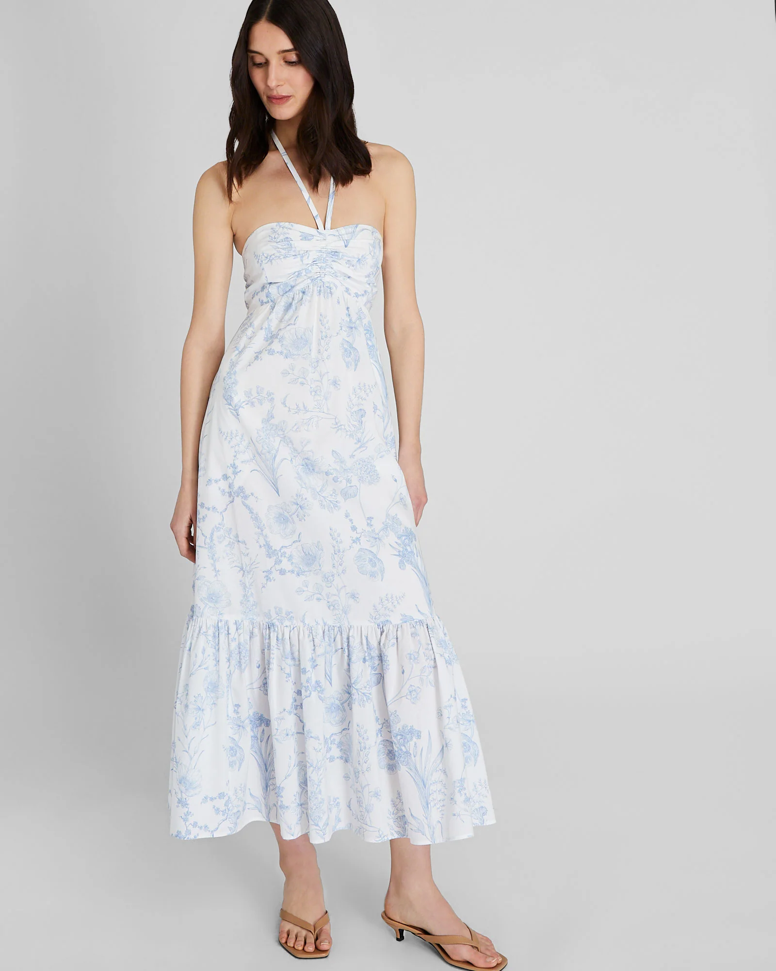 Toile Print Halter Maxi Dress