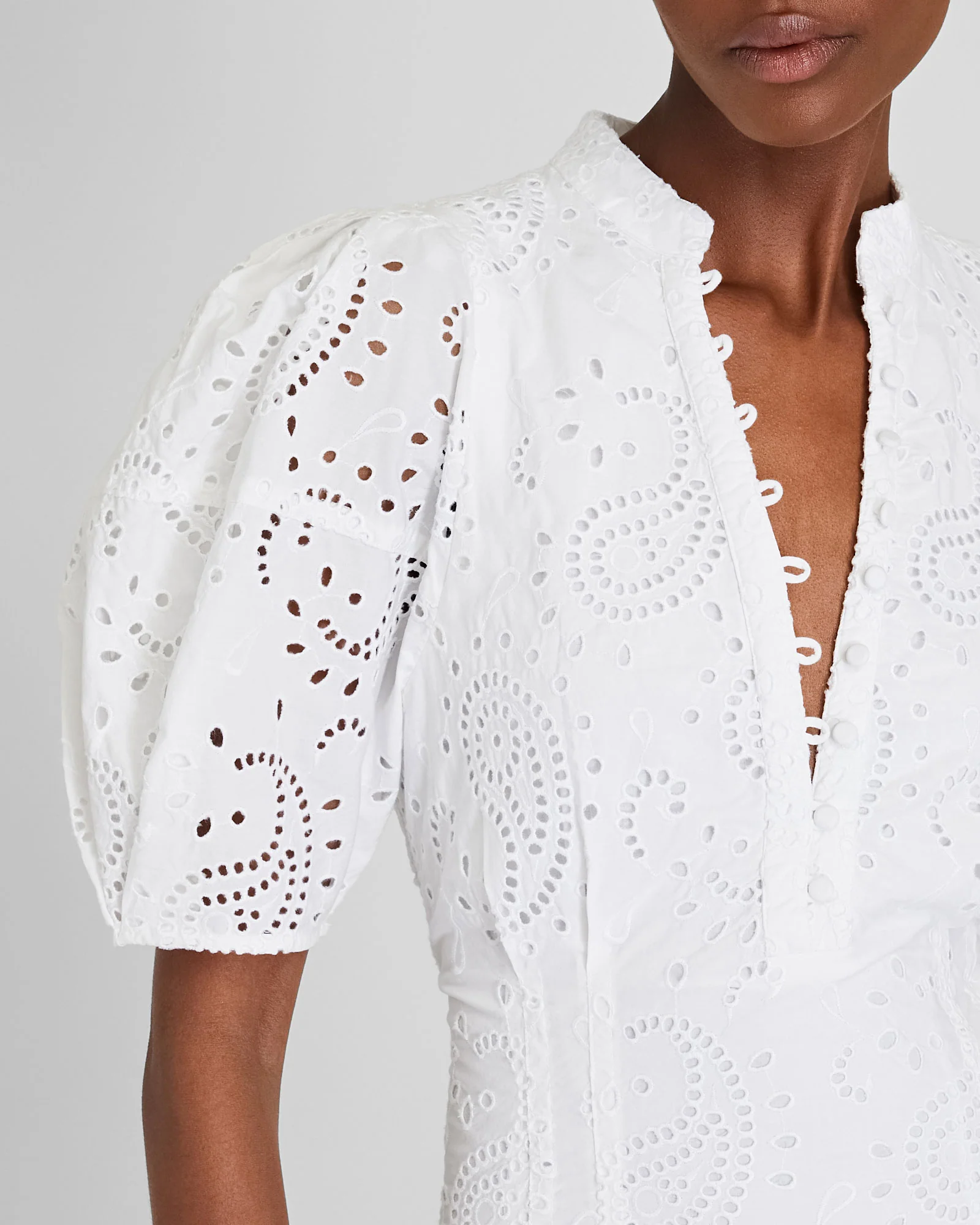 Eyelet Balloon Sleeve Mini Dress