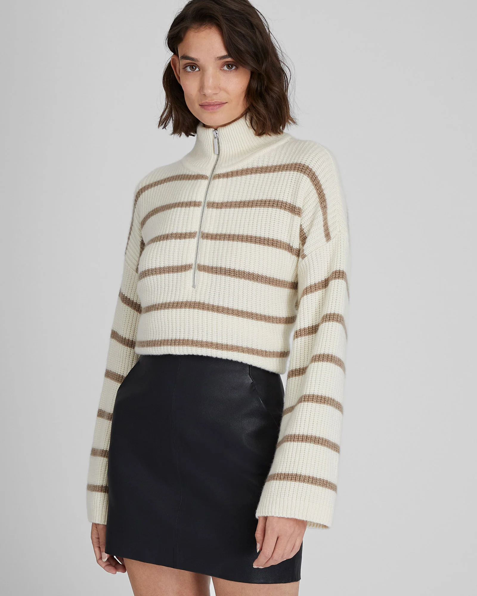 Striped Relaxed Cashmere Quarter-Zip Sweater