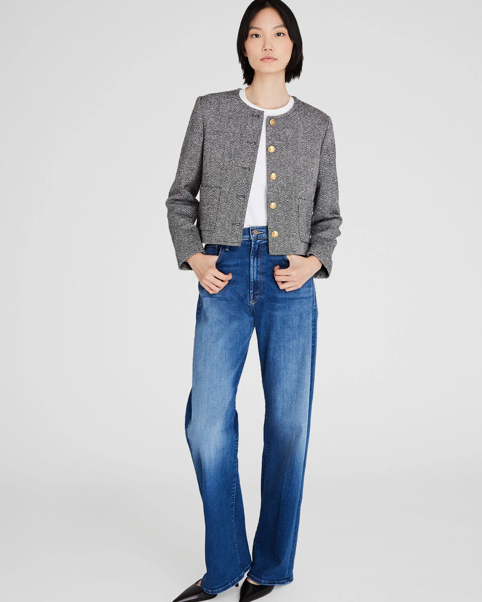 Collarless Tweed Jacket