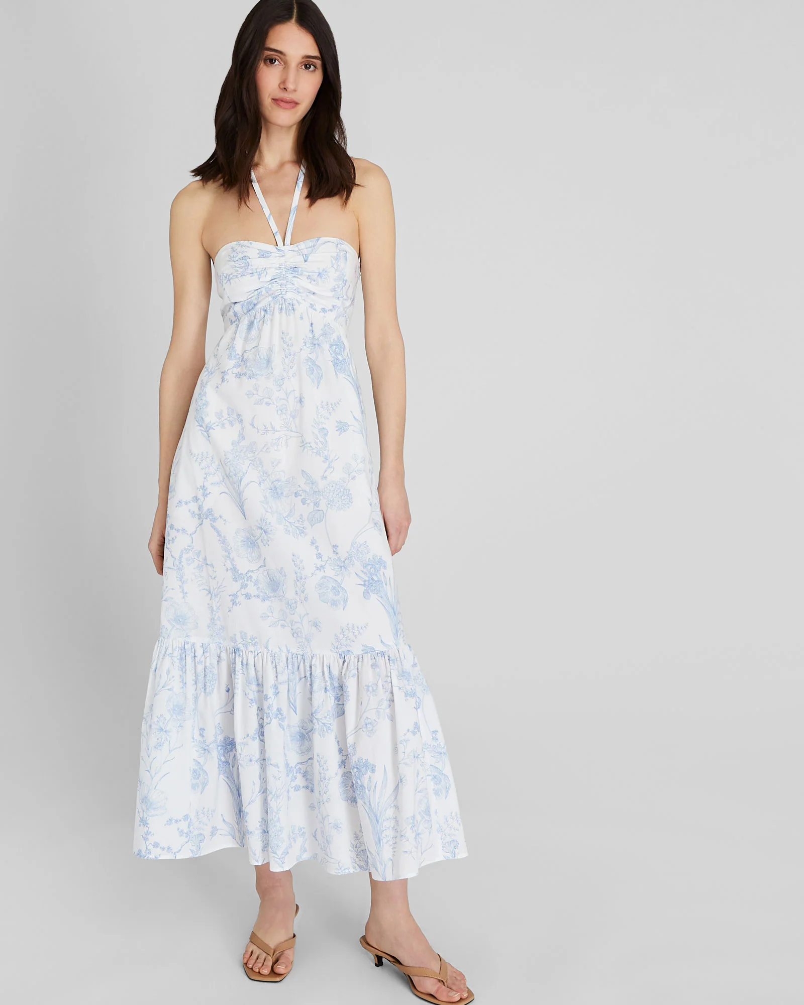 Toile Print Halter Maxi Dress