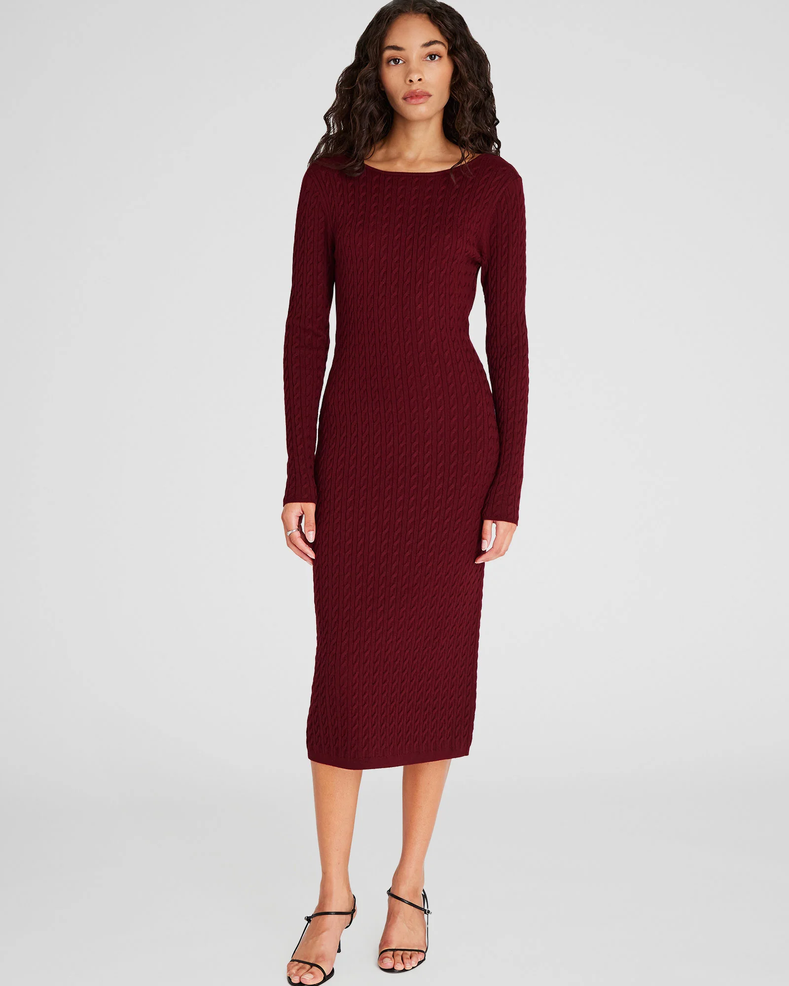 Open Back Cable-Knit Midi Dress