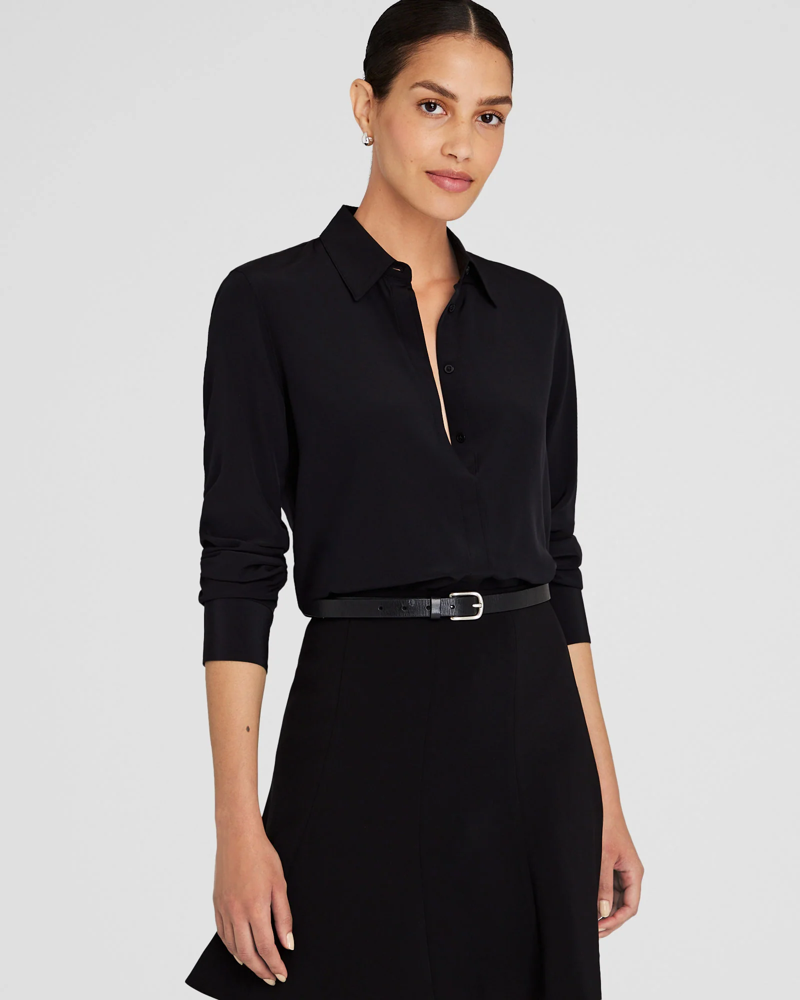 Long-Sleeve Silk Detail Shirt