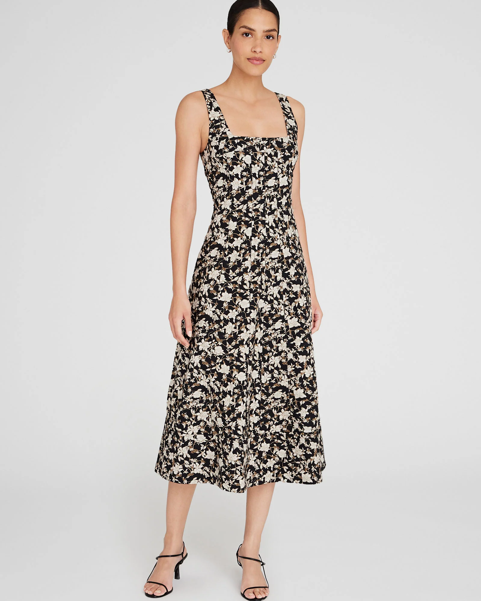 Printed Square-Neck Midi Dress