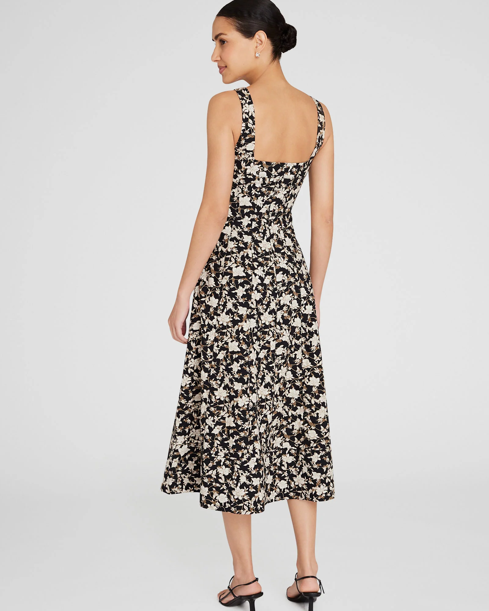 Printed Square-Neck Midi Dress