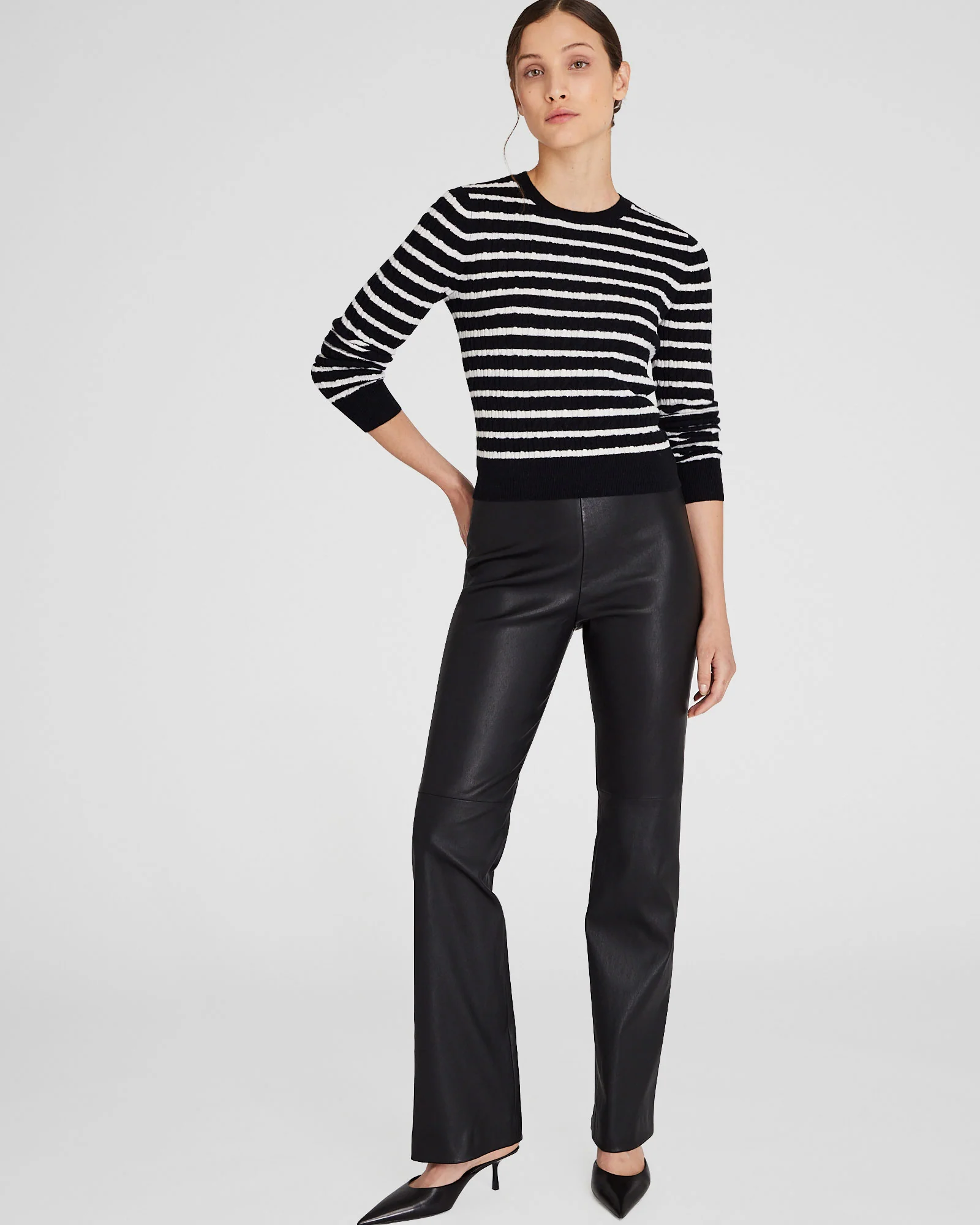 Striped Cashmere Mini-Cable Crewneck