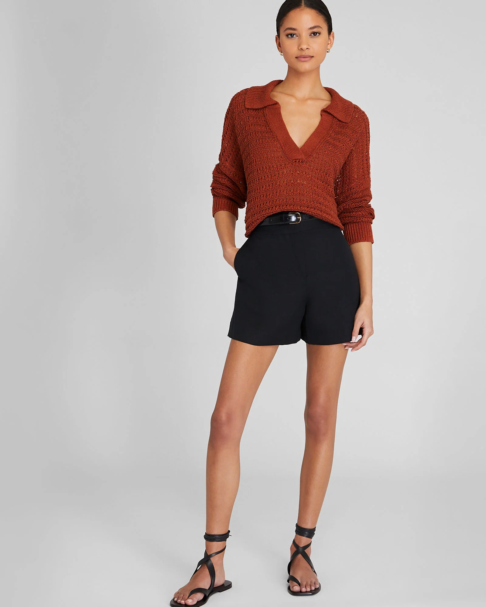 Mixed Stitch Oversized Johnny Collar Sweater