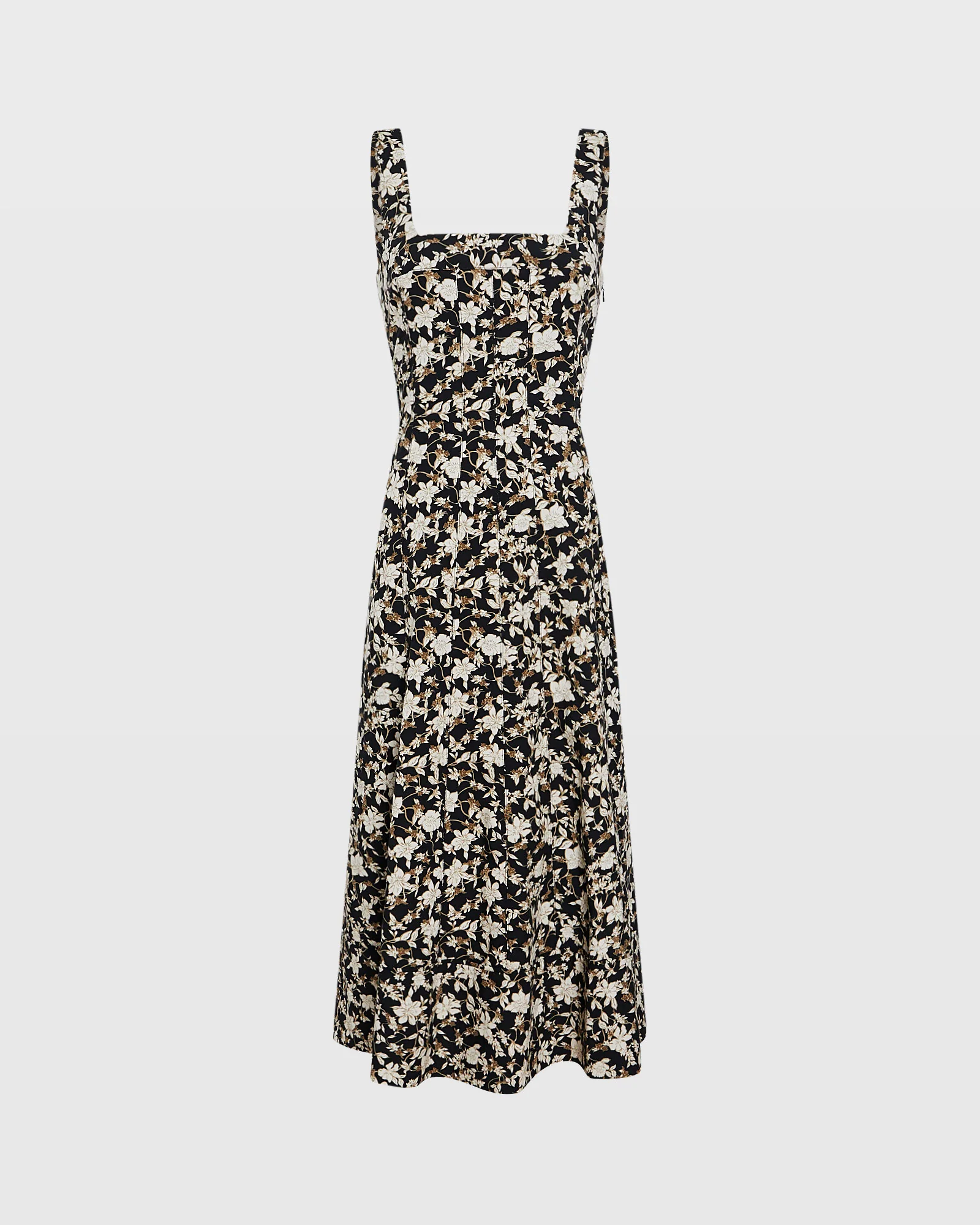 Printed Square-Neck Midi Dress