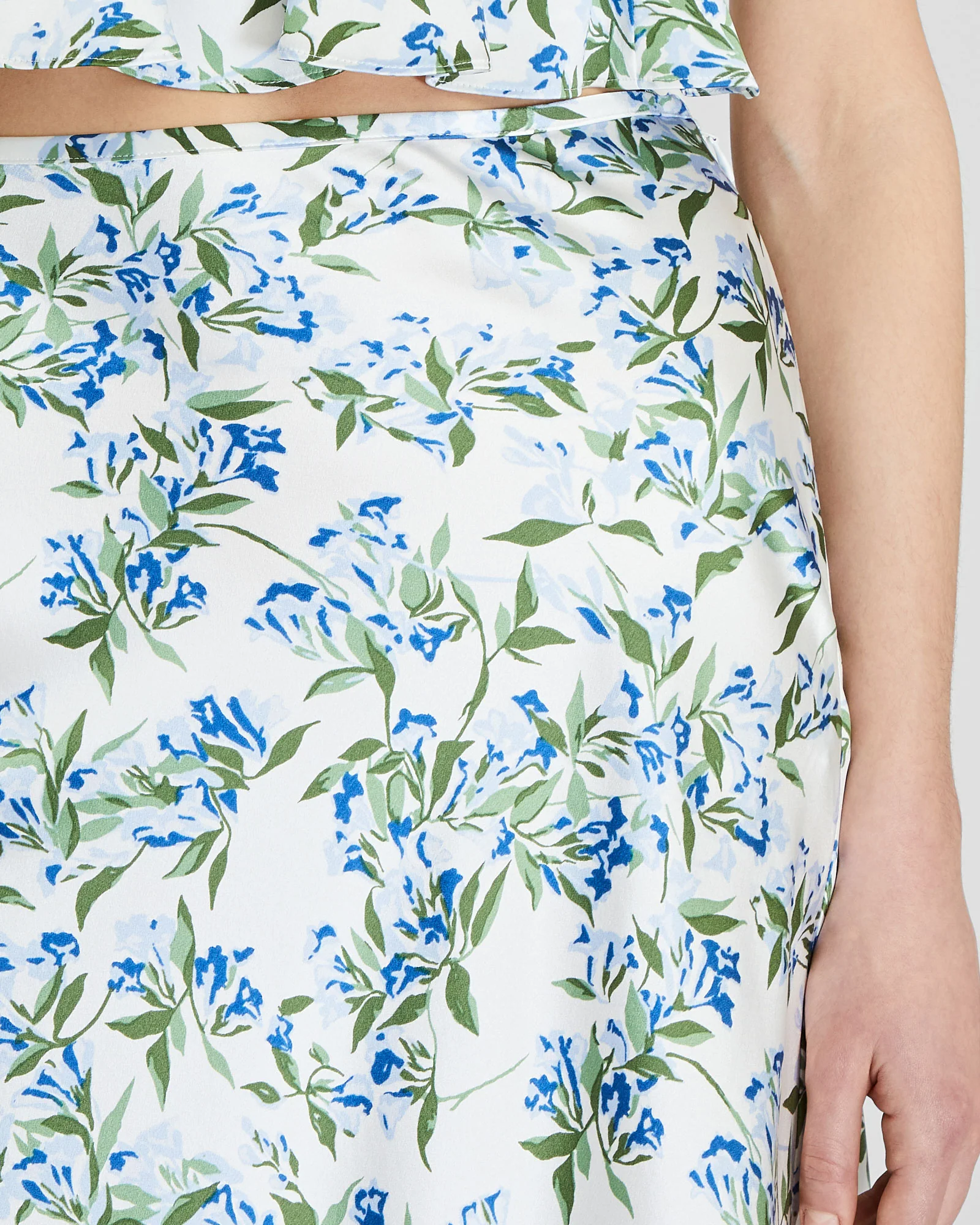 Floral Print Silk Charmeuse Midi Skirt