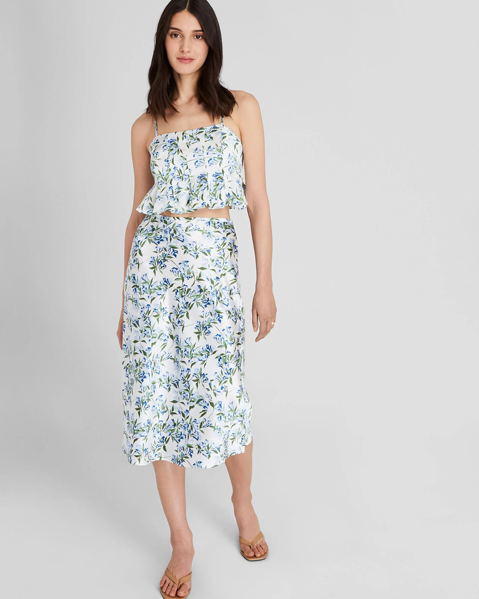 Floral Print Silk Charmeuse Midi Skirt