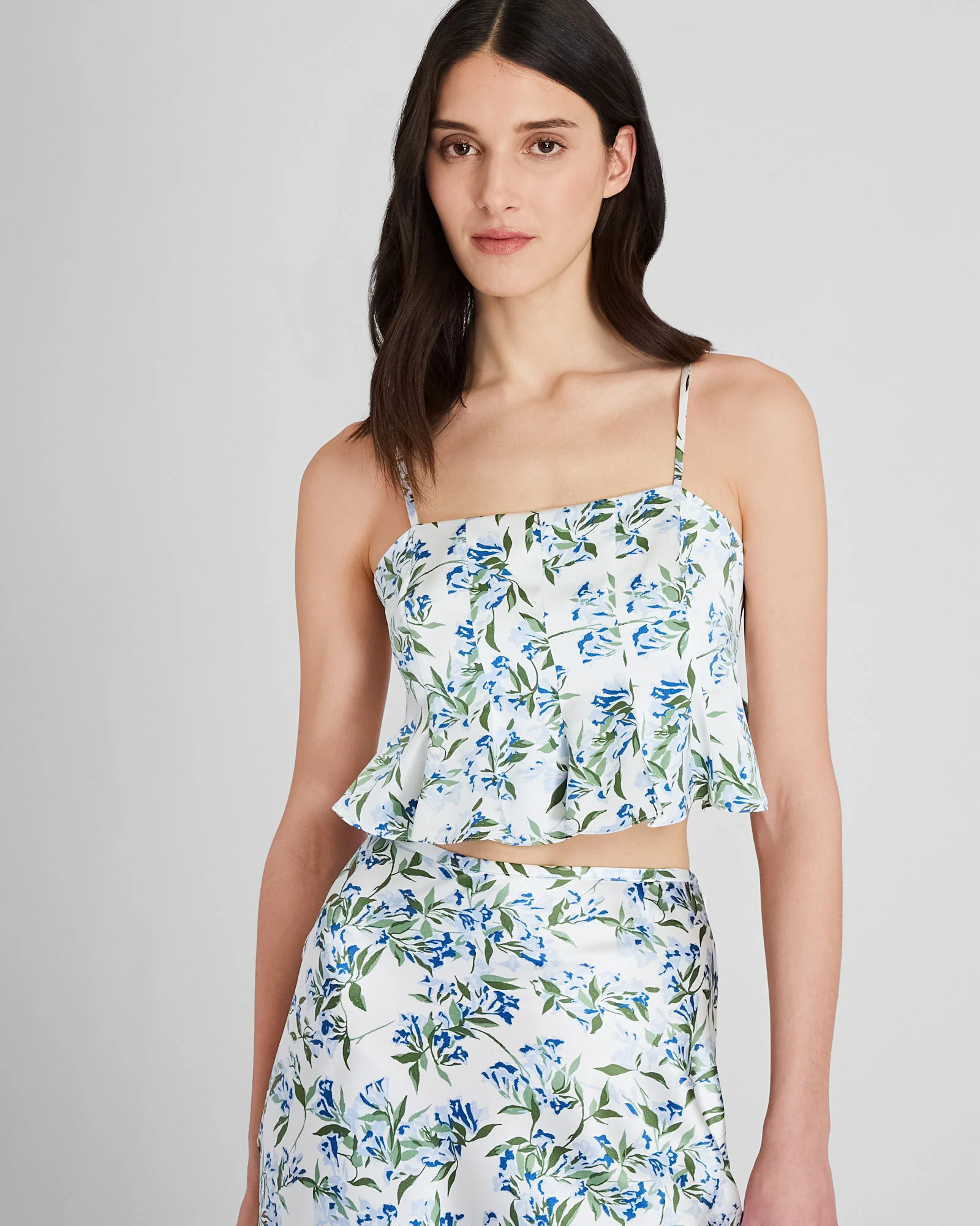 Silk Charmeuse Cropped Flounce Tank